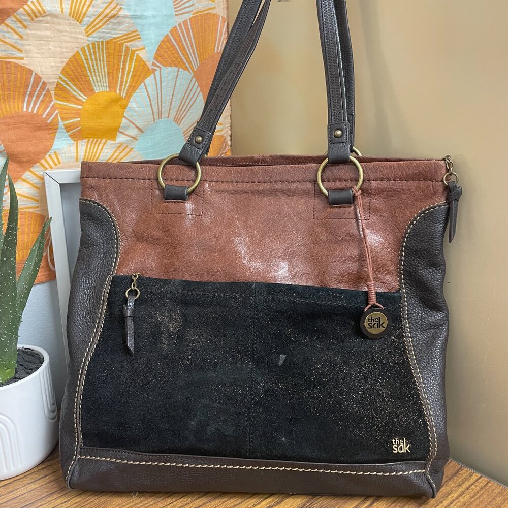 The Sak Leather and Suede Tote Shoulder Bag